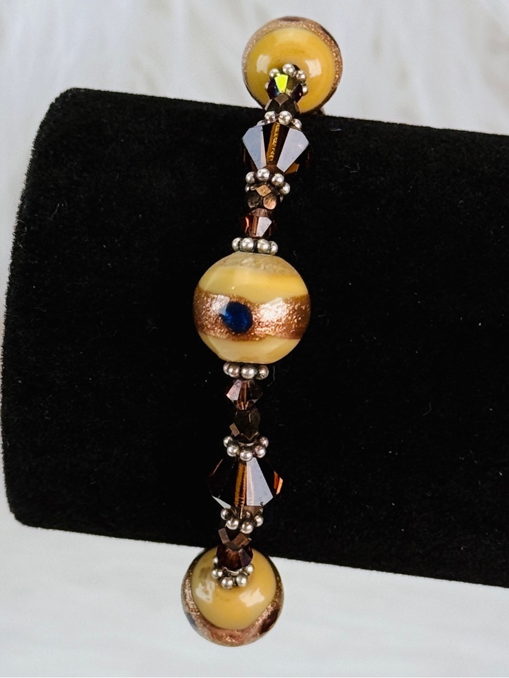 Vintage bohemian chic wood beaded bracelet with toggle clasp